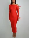 Red Long Sleeve One Shoulder Maxi Dress PT02025693