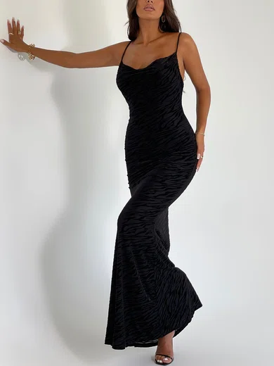 Black Backless Draped Collar Maxi Dress PT02025763