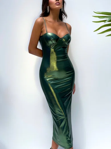 Green Metallic Bodycon Midi Dress PT02025777