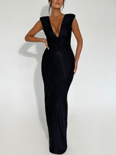 Black Ruched Deep V Neck Diamante Maxi Dress PT02025787