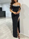 Sheath/Column Off-the-shoulder Sequined Floor-length Prom Dresses With Ruched #Milly020117847