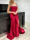 Trumpet/Mermaid Sweetheart Silk-like Satin Sweep Train Prom Dresses With Split Front #Milly020117851
