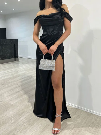 Sheath/Column Off-the-shoulder Satin Prom Dresses With Ruched #Milly020117857