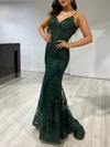 Trumpet/Mermaid V-neck Tulle Sweep Train Prom Dresses With Sequins #Milly020117808