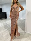 Sheath/Column V-neck Sequined Floor-length Prom Dresses With Split Front #Milly020117829