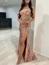 Trumpet/Mermaid V-neck Sequined Sweep Train Prom Dresses With Beading #Milly020117867