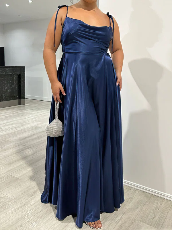 A-line Cowl Neck Satin Prom Dresses With Ruched #Milly020117875
