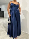 A-line Cowl Neck Satin Prom Dresses With Ruched #Milly020117875