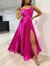 A-line Cowl Neck Silk-like Satin Floor-length Prom Dresses With Split Front #Milly020117879