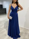A-line V-neck Silk-like Satin Floor-length Prom Dresses With Ruffles #Milly020117891