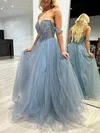 Ball Gown/Princess Off-the-shoulder Tulle Glitter Floor-length Prom Dresses With Sequins #Milly020117920