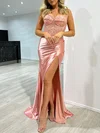 Trumpet/Mermaid Sweetheart Silk-like Satin Sweep Train Prom Dresses With Beading #Milly020117927