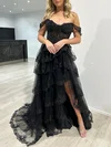 Ball Gown/Princess Off-the-shoulder Tulle Sweep Train Prom Dresses With Appliques Lace #Milly020117932