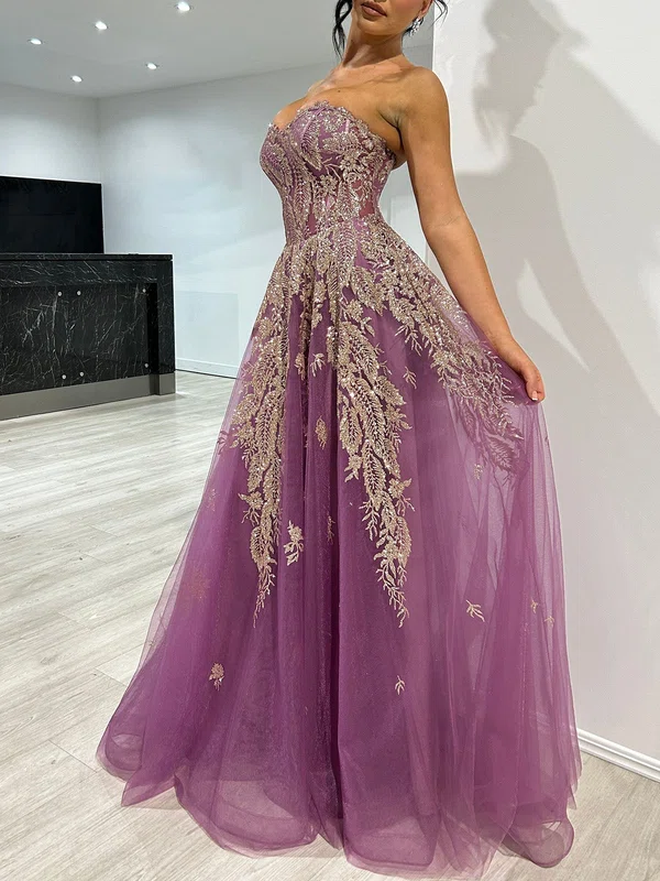 Ball Gown/Princess Sweetheart Tulle Floor-length Prom Dresses With Appliques Lace #Milly020117948