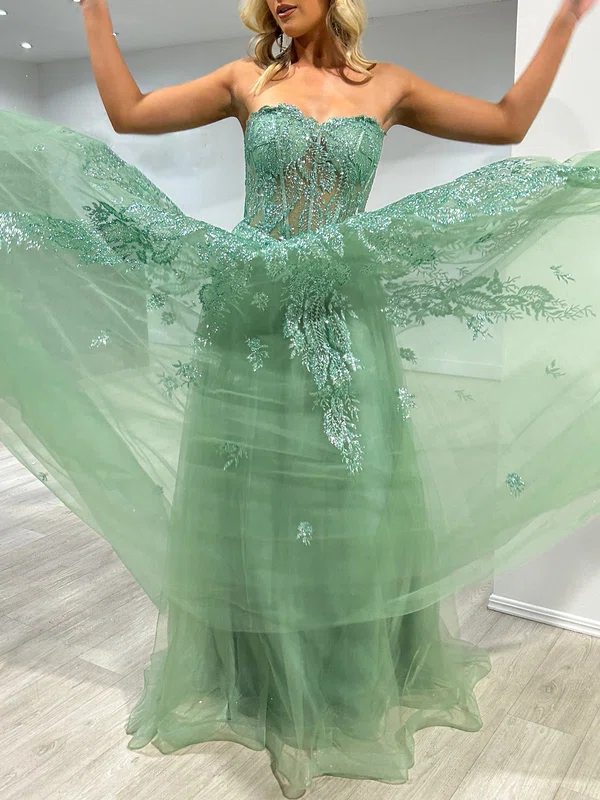 Ball Gown/Princess Sweetheart Tulle Floor-length Prom Dresses With Appliques Lace #Milly020117949