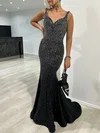 Trumpet/Mermaid V-neck Jersey Sweep Train Prom Dresses With Crystal Detailing #Milly020117958