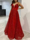 Ball Gown/Princess V-neck Glitter Floor-length Prom Dresses With Ruched #Milly020117978