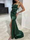 Trumpet/Mermaid Square Neckline Silk-like Satin Sweep Train Prom Dresses With Ruched #Milly020117985