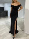 Sheath/Column Off-the-shoulder Sequined Floor-length Prom Dresses With Ruched #Milly020117989