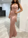 Sheath/Column Cowl Neck Silk-like Satin Floor-length Prom Dresses With Ruffles #Milly020117993