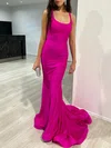 Trumpet/Mermaid Square Neckline Jersey Sweep Train Prom Dresses With Ruched #Milly020117996