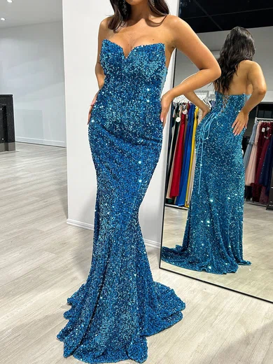 Mermaid V-neck Sparkly Velvet Sequin Prom Dresses #Milly020118008