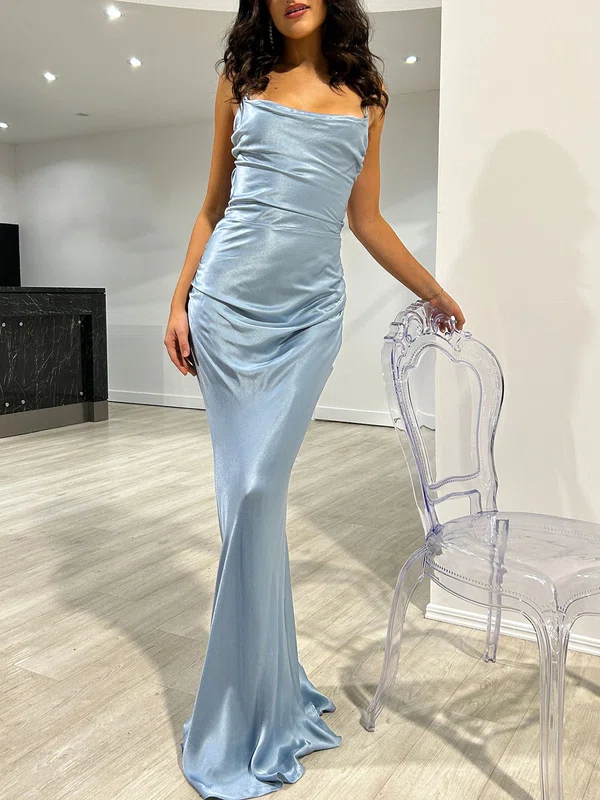 Sheath/Column Cowl Neck Silk-like Satin Floor-length Prom Dresses With Ruched #Milly020118018