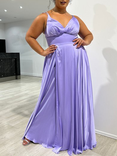 A-line V-neck Silk-like Satin Floor-length Prom Dresses With Ruched #Milly020118026