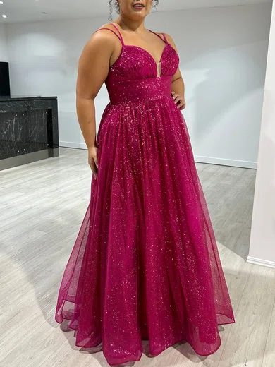 Ball Gown V-neck Tulle Prom Dresses With Ruched #Milly020118031