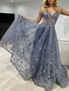 Ball Gown/Princess Off-the-shoulder Tulle Sweep Train Prom Dresses With Appliques Lace #Milly020118037