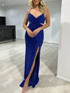 Sheath/Column V-neck Sequined Floor-length Prom Dresses With Ruched #Milly020118042