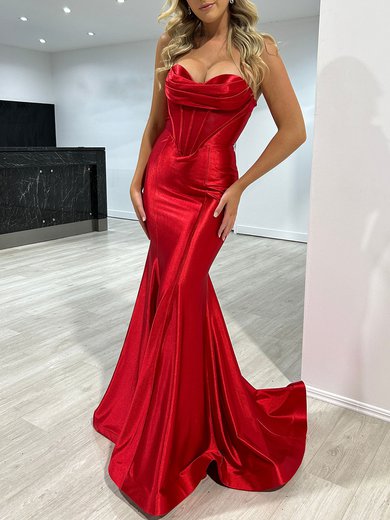 Trumpet/Mermaid Cowl Neck Silk-like Satin Sweep Train Prom Dresses With Ruched #Milly020118058