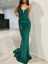 Trumpet/Mermaid V-neck Sequined Sweep Train Prom Dresses #Milly020118066