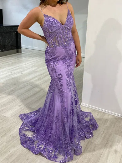 Mermaid V-neck Sparkly Sequin Prom Dresses With Appliques #Milly020118096