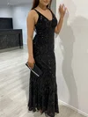 Sheath/Column V-neck Sequined Floor-length Prom Dresses #Milly020118107