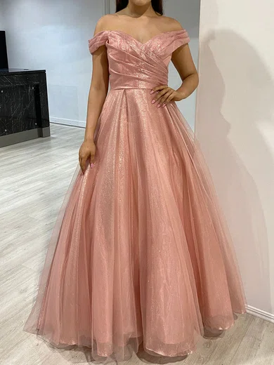 Ball Gown Off-the-shoulder Tulle Prom Dresses With Ruched #Milly020118114