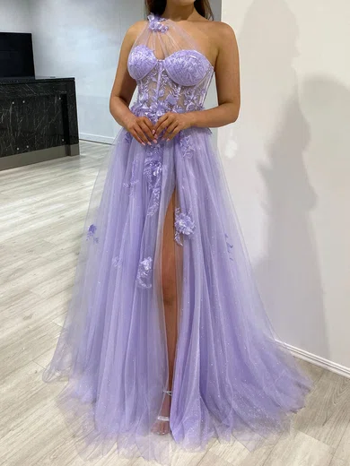 Ball Gown One Shoulder Tulle Prom Dresses With Appliques #Milly020118115