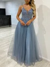 Ball Gown/Princess V-neck Tulle Glitter Floor-length Prom Dresses With Beading #Milly020118122