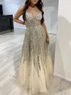 Ball Gown/Princess V-neck Tulle Floor-length Prom Dresses With Beading #Milly020118148