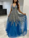 Ball Gown/Princess V-neck Tulle Floor-length Prom Dresses With Beading #Milly020118149