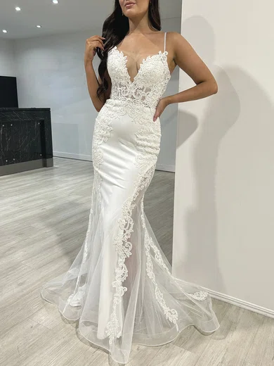 V Neck Mermaid Silver Gray Appliques Prom Dress