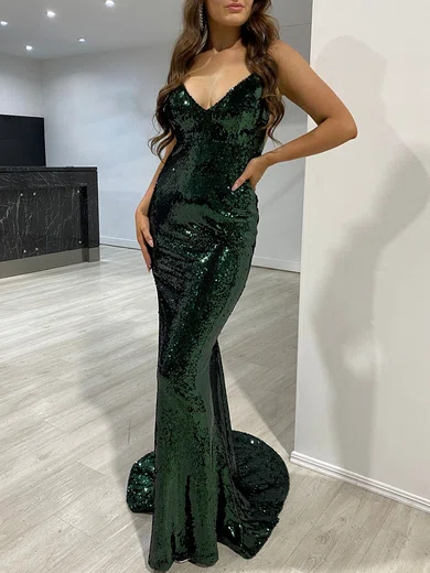 Mermaid V-neck Backless Sparkly Sequin Prom Dresses #Milly020118164