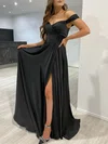 A-line Off-the-shoulder Silk-like Satin Floor-length Prom Dresses With Ruched #Milly020118184
