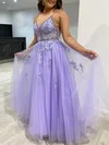 Ball Gown/Princess V-neck Tulle Glitter Sweep Train Prom Dresses With Beading #Milly020118186