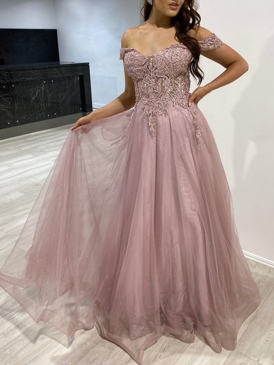 Ball Gown/Princess Off-the-shoulder Tulle Floor-length Prom Dresses With Beading #Milly020118303
