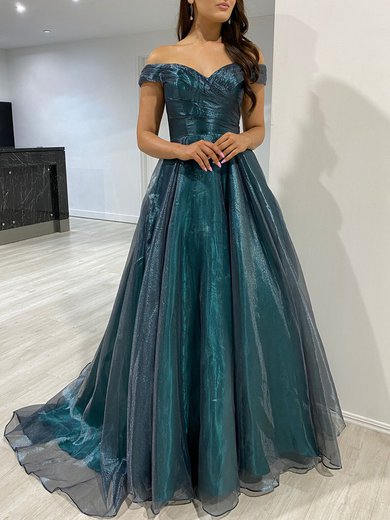Ball Gown/Princess Off-the-shoulder Organza Sweep Train Prom Dresses With Pockets #Milly020118307