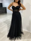 A-line Sweetheart Tulle Glitter Floor-length Prom Dresses With Appliques Lace #Milly020118308