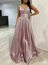 Ball Gown/Princess V-neck Glitter Floor-length Prom Dresses With Ruffles #Milly020118309