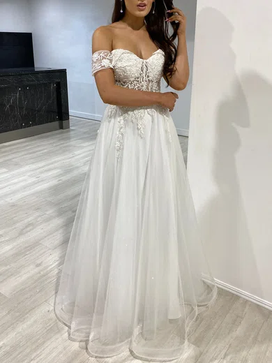 Ball Gown Off-the-shoulder Tulle Prom Dresses With Appliques #Milly020118320