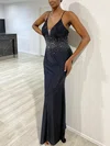 Trumpet/Mermaid V-neck Jersey Sweep Train Prom Dresses With Beading #Milly020118324